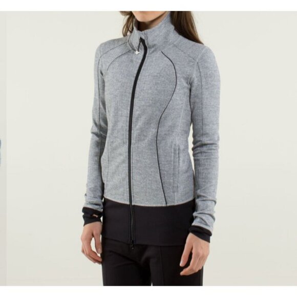 Lululemon Nice Asana Jacket Herringbone Black Gray Luon Yoga Outdoor Active 4 - Picture 2 of 10